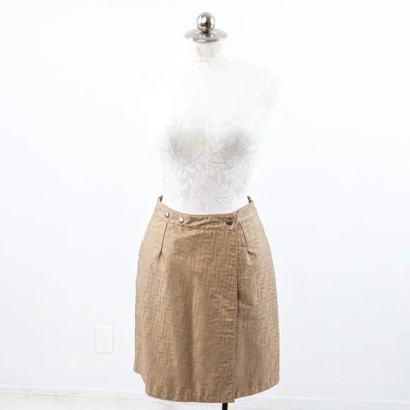 Fendi 6 Reversible Leather FF Logo Print Skirt Tan Vintage NWOT - Picture 14 of 16